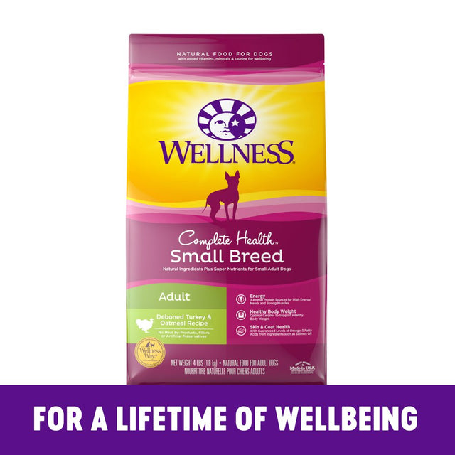 Wellness Complete Health Natural Dry Small Breed Dog Food, Turkey & Oatmeal, 4-Pound Bag