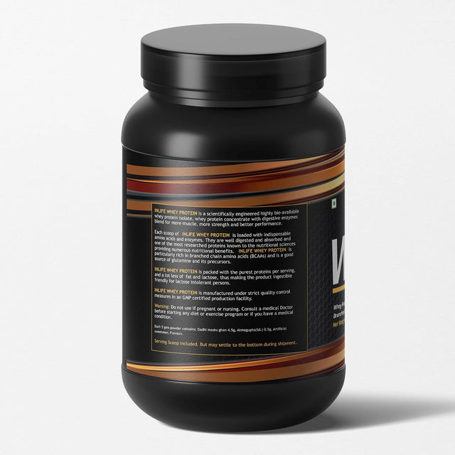 Whey Protein Powder with Isolate Concentrate Hydrolysate & Digestive Enzymes - 1 Kg (Chocolate Flavour)