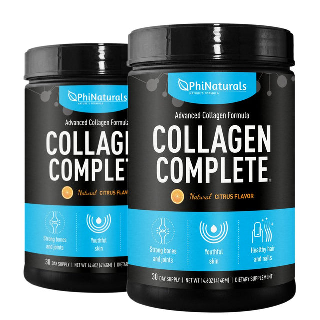 Collagen Complete Hydrolyzed Protein Powder Supplement (Pack of 2) [Citrus Flavored] by Phi Naturals