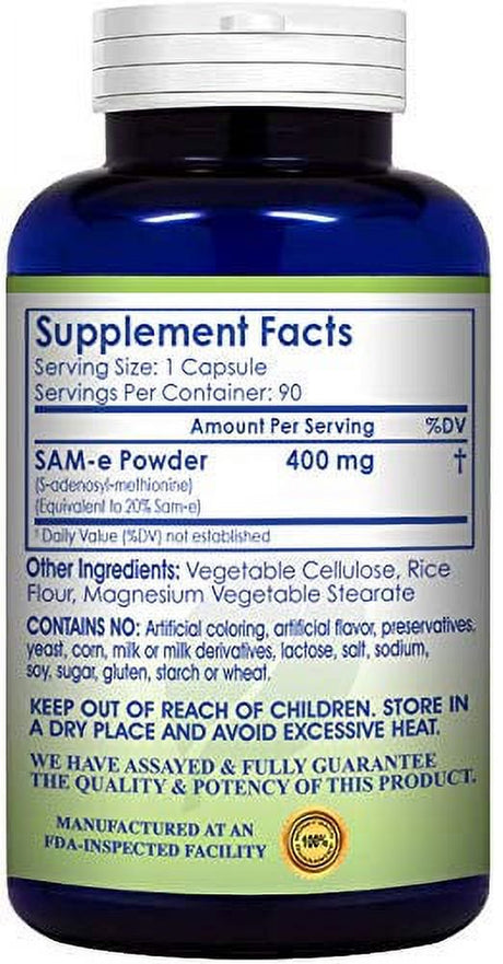 Healthy Way Pure Sam-E 400Mg Supplement (Non-Gmo) - 90 Capsules Sam-E (S-Adenosyl Methionine) to Support Mood, Joint Health, and Brain Function