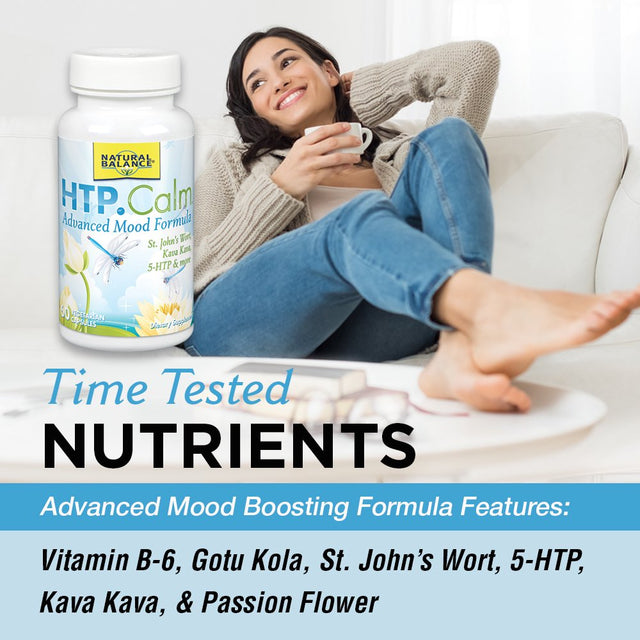 Natural Balance HTP Calm | Herbal Supplement Helps Support Mood, Relaxation & Stress | Vitamin B-6, Kava Kava & St. Johns Wort | 60 Caps