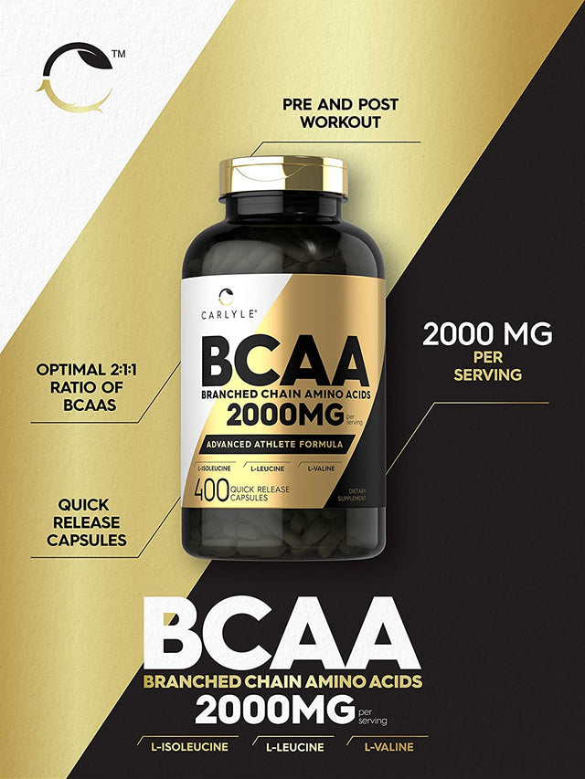 Carlyle BCAA Amino Acids Capsules | 2000Mg | 400 BCAA Capsules | Non-Gmo, Gluten Free Branch Chain Amino Acids Supplements