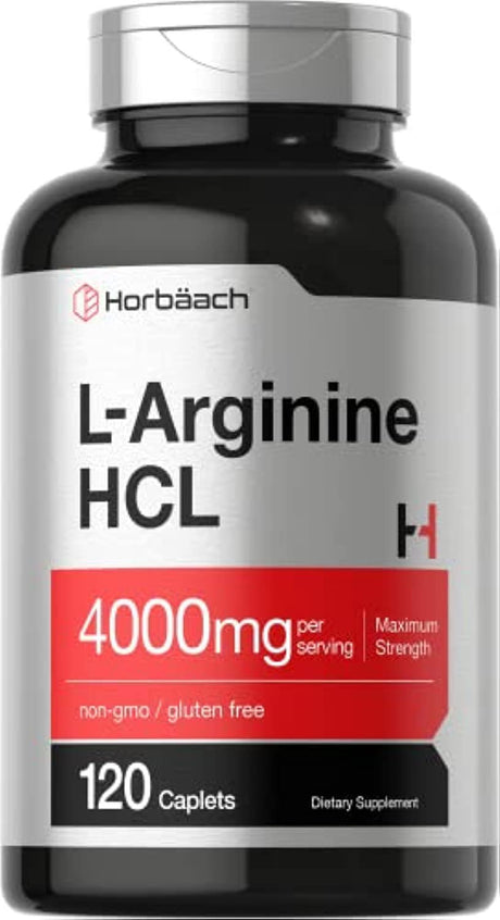 L-Arginine 4000Mg | 120 Caplets | Maximum Strength Nitric Oxide Precursor | Vegetarian, Non-Gmo, Gluten Free Supplement | by Horbaach