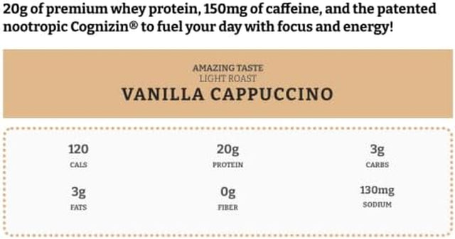 ICON Meals Protein Coffee, Premium Whey Protein, 150Mg of Caffeine, Nootropic Blend, Gluten-Free & Non-Gmo, Energy and Focus, Keto Friendly, Low Carb, High Protein (Vanilla Cappuccino)