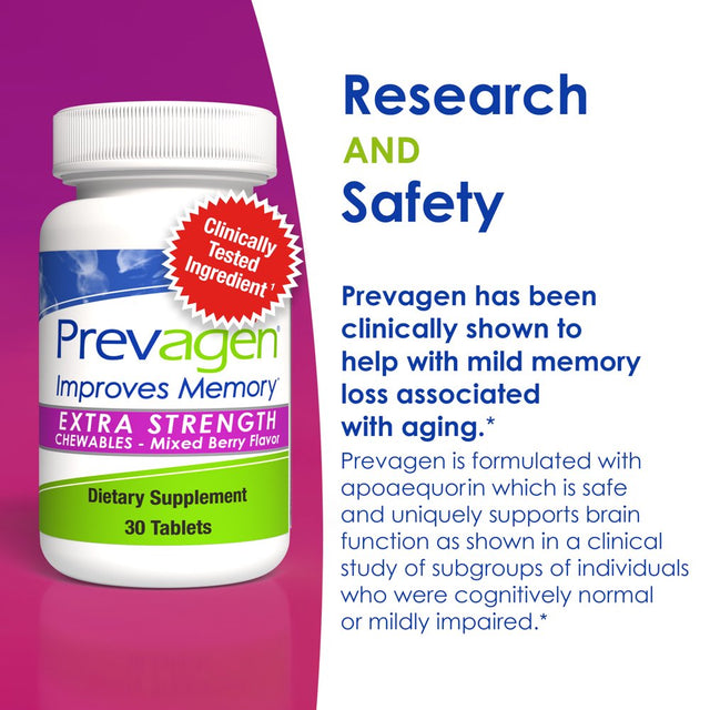 Prevagen Improves Memory - ES 20Mg, 30 Chewables Mixed Berry with Apoaequorin & Vitamin D Brain Supplement for Brain Health