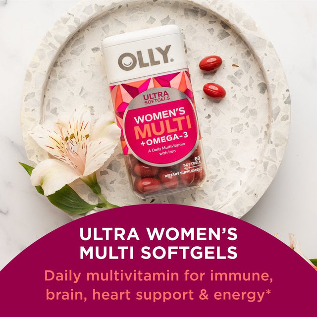 OLLY Ultra Strength Women'S Multi + Omega-3 Softgels, Daily Vitamin Supplement, 60 Ct