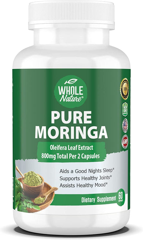 Moringa Capsules, 800Mg Organic Moringa Oleifera Leaves Powder Superfood Greens. Whole Nature'S Pure Moringa Pills Is a Vegan, Non-Gmo Energy Booster and Immune Support Supplement