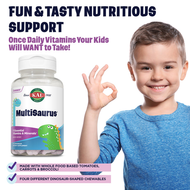 KAL Kids Multisaurus Vitamins & Minerals | Mixed Berry Flavor | Childrens Once Daily Multivitamin | 60 Chewables