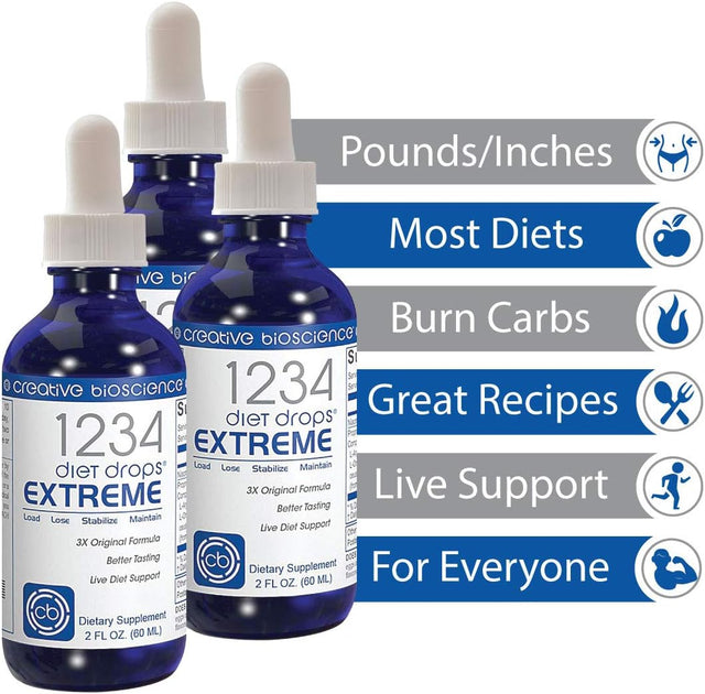 1234 Diet Drops Extreme for Women & Men - Diet Drops for Weight Management, 2 Fl Oz (3 Pack)