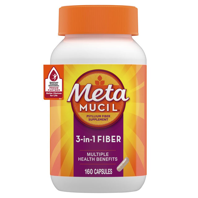 Metamucil, 3-In-1 Fiber, Digestive Health, Plant Based Fiber, 160 Ct