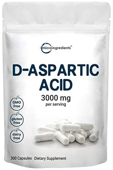 Micro Ingredients D Aspartic Acid Pills, DAA Supplement, 3000Mg per Serving, 300 Capsules, Premium D Aspartic Acid , Non-Gmo