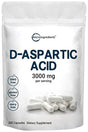 Micro Ingredients D Aspartic Acid Pills, DAA Supplement, 3000Mg per Serving, 300 Capsules, Premium D Aspartic Acid , Non-Gmo