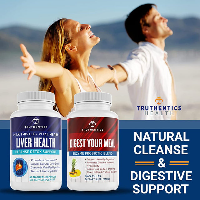 Truthentics Liver Health Support Supplement - Cleanse Detox & Repair Formula with Milk Thistle Dandelion Root Chicory Root Turmeric Artichoke Extract for Liver Detox - 60 Capsules