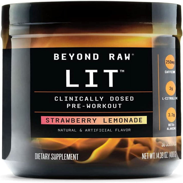 LIT | Clinically Dosed Pre-Workout Powder | Contains Caffeine, L-Citrulline, Beta-Alanine, and Nitric Oxide | Strawberry Lemonade | 30 Servings