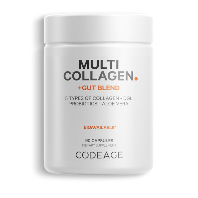 Multi Collagen Capsules + Gut Health Blend, Digestion Probiotics, Collagen 5 Types, Botanicals, 90 Ct