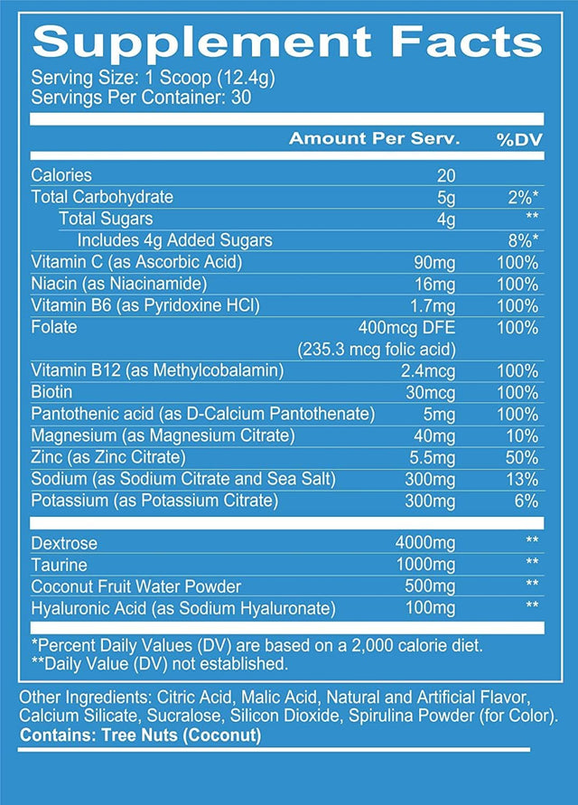 REDCON1 Canteen Hydration + Electrolytes, Blue Freeze - Electrolyte Drink Powder with B Vitamins + Minerals for Recovery - Coconut Water Powder & Hyaluronic Acid for Hydration (30 Servings)