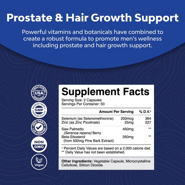 Saw Palmetto for Men with Beta Sitosterol - Saw Palmetto Extract Prostate Health Supplement for Men for Bladder Control and Prostate Support - Thickening Hair Supplement for Hair Growth for Men