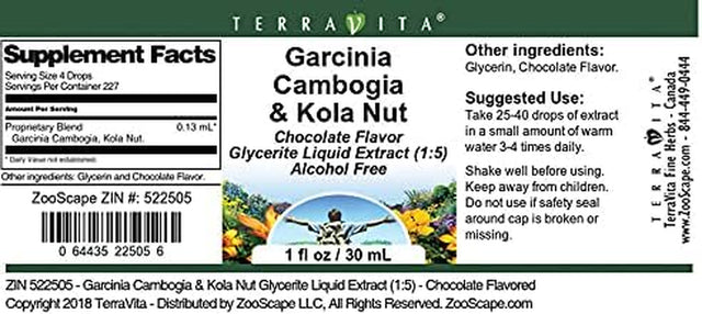 Terravita Garcinia Cambogia & Kola Nut Glycerite Liquid Extract (1:5) - Chocolate Flavored (1 Oz, ZIN: 522505)