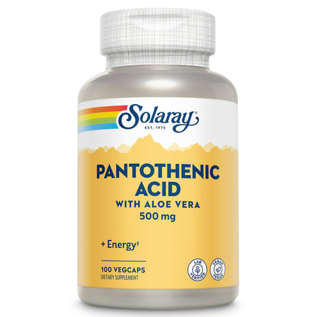 Solaray Pantothenic Acid 500Mg | Vitamin B-5 for Coenzyme-A Production & Energy Metabolism | for Hair, Skin, Nails & Digestive Support | 100 Vegcaps