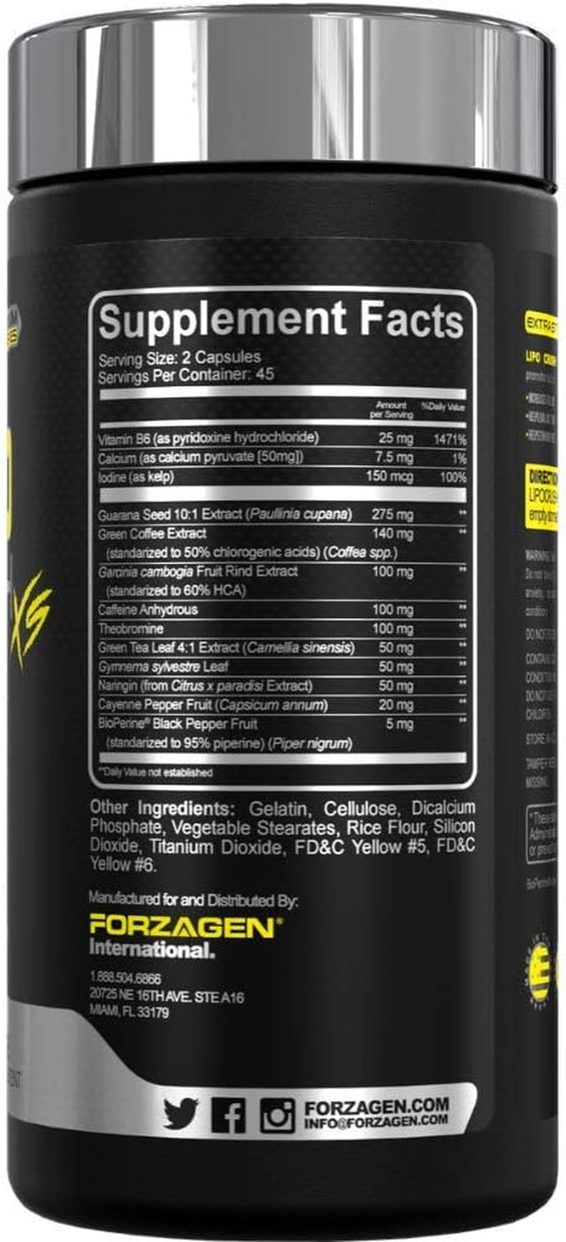 Forzagen Lipocrush Thermogenic Fat Burner for Men and Women, 90 Belly Fat Burner for Weight Loss Capsules, Quemador De Grasa, Made with Guarana Seed, Green Coffee Bean Extract and Green Tea Leaf