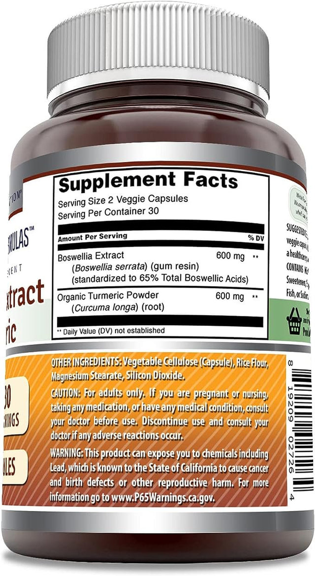 Amazing Formulas Boswellia Extract & Turmeric 1200Mg (60 Count) per Serving Veggie Capsules - Supports Muscle, Joint & Connective Tissue Health, Heart & Digestive Function, Inflammation Response*