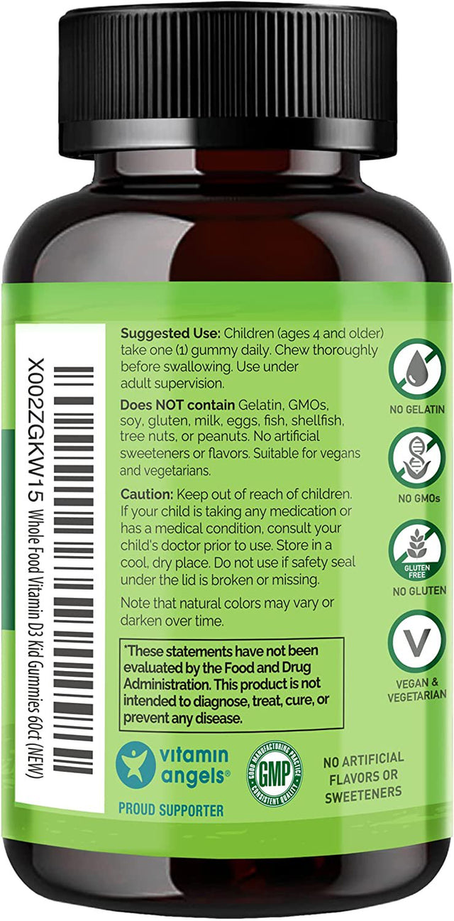 NATURELO Vegan D3 Gummies Supplement for Kids, 1000 IU - Vegan - 60Ct