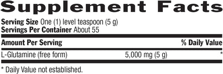 Country Life Glutamine Pure Powder 5000Mg, 9.7Oz Powder, 55 Servings, Supports Muscle Tissue - Supports Intestinal & Immune Cells - Pharmaceutical Grade Amino Acid, Certified Gluten-Free
