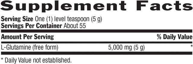 Country Life Glutamine Pure Powder 5000Mg, 9.7Oz Powder, 55 Servings, Supports Muscle Tissue - Supports Intestinal & Immune Cells - Pharmaceutical Grade Amino Acid, Certified Gluten-Free