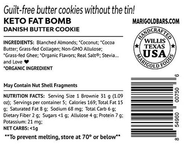 Marigold Keto Fat Bombs - Danish Butter Cookie - Low Carb, Collagen Rich, Grass-Fed Ghee, Organic Cocoa Butter, Gluten-Free, Non-Gmo (3 Bags, 5 Servings Each), No Weird Aftertaste