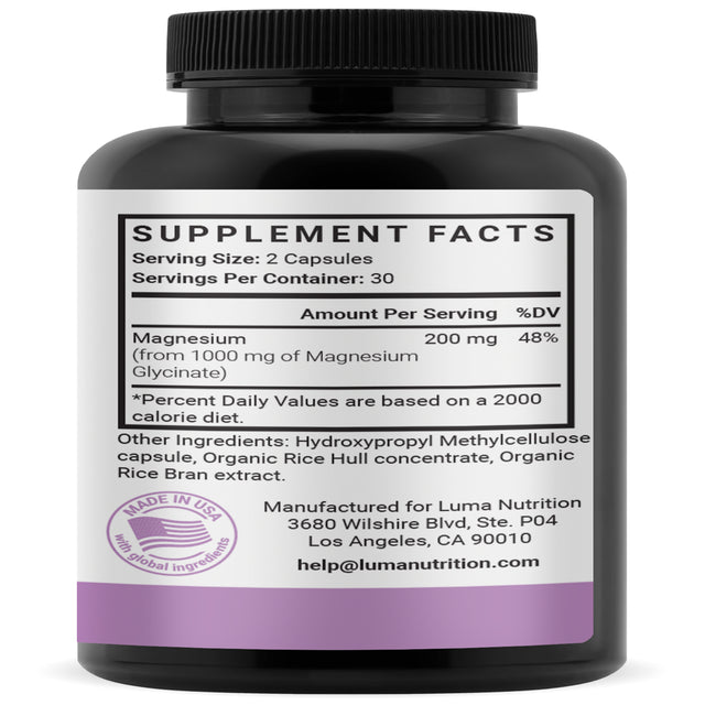 Magnesium Glycinate 1000Mg - Magnesium Glycinate Capsules - Chelated Magnesium - Luma Nutrition