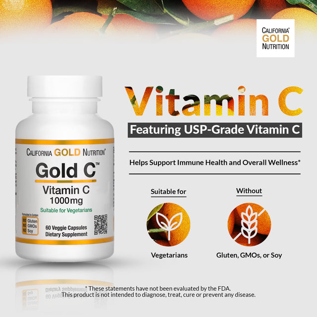 Gold C, USP Grade Vitamin C, 1,000 Mg, 60 Veggie Capsules, California Gold Nutrition