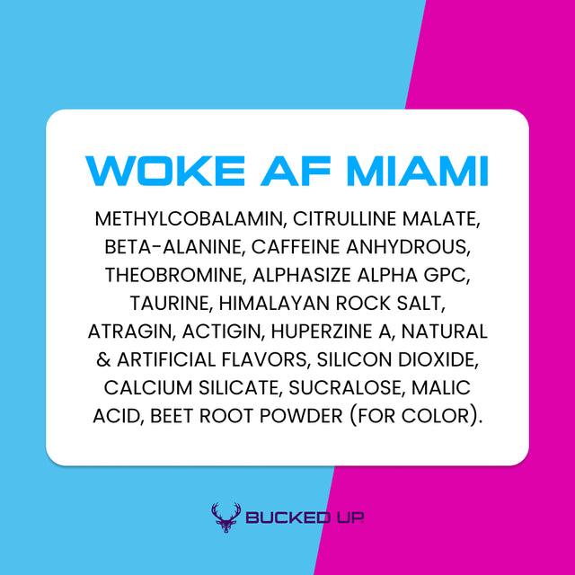 Bucked up Woke AF Pre-Workout Powder, Increased Energy, Miami, 333Mg Caffeine, 20 Servings