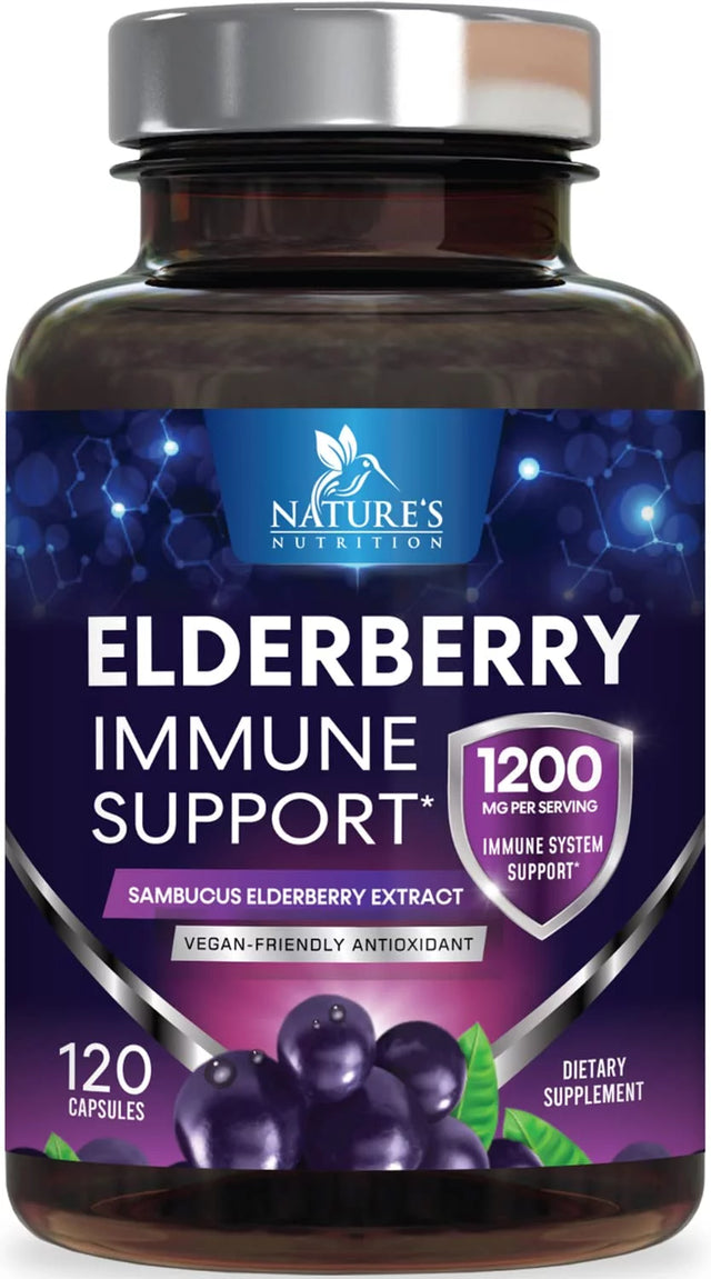 Nature'S Nutrition 10:1 Elderberry Extract Capsules - Highly Concentrated Sambucus Black Elderberry, Immune Support Dietary Supplement, Elder Berry Vitamins, Gluten Free Non-Gmo - 120 Capsules