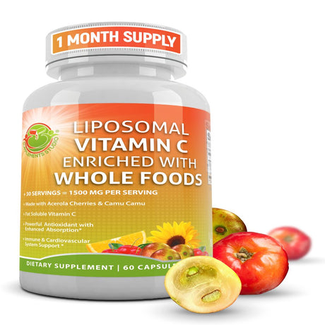 Supplements Studio Liposomal Vitamin C 1500Mg - Organic Acerola Cherries & Camu Camu High Potency Vitamin C - Non-Gmo 60 Count