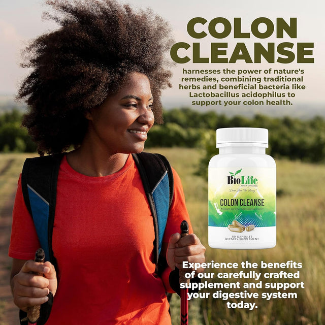 Biolife Colon Cleanse & Detox for Weight Depletion with Psyllium Husk, Gut Health Probiotics & Constipation, Bloating Relief, Body Gut Cleanse Detox for Women, Non GMO (60 Vegan Capsules)