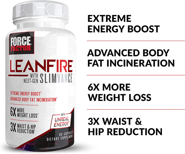 FORCE FACTOR Leanfire with Next-Gen SLIMVANCE Advanced Thermogenic Fat Burner for Weight Loss with B Vitamins and Capsimax to Boost Metabolism, Increase Energy, and Enhance Focus, 60 Capsules