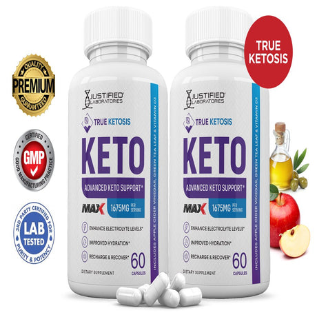 (2 Pack) True Ketosis Keto ACV MAX Pills 1675Mg Alternative to Gummies Dietary Supplement 120 Capsules