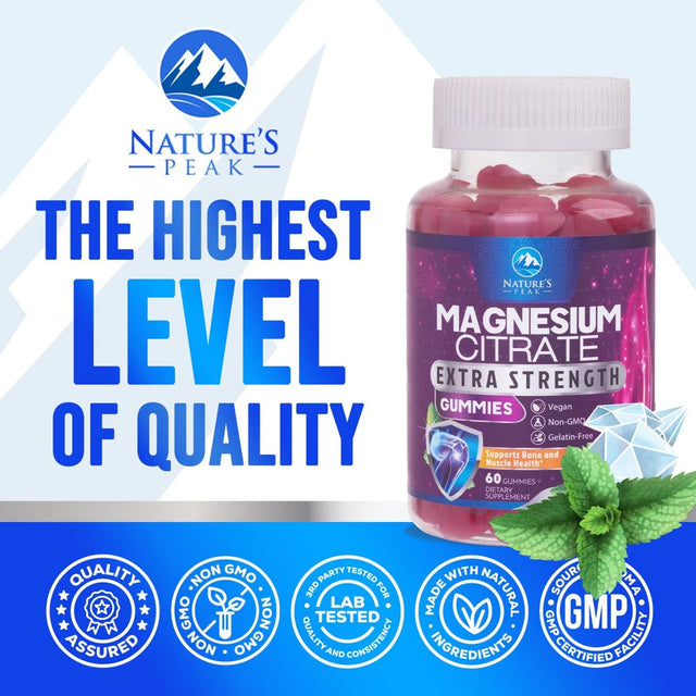 Magnesium Gummy - High Absorption Magnesium Citrate Supplement for Relax Support for Adults & Kids - Calm Magnesium Gummies Dietary Supplements - Bone Support & Heart Support - 60 Raspberry Gummies