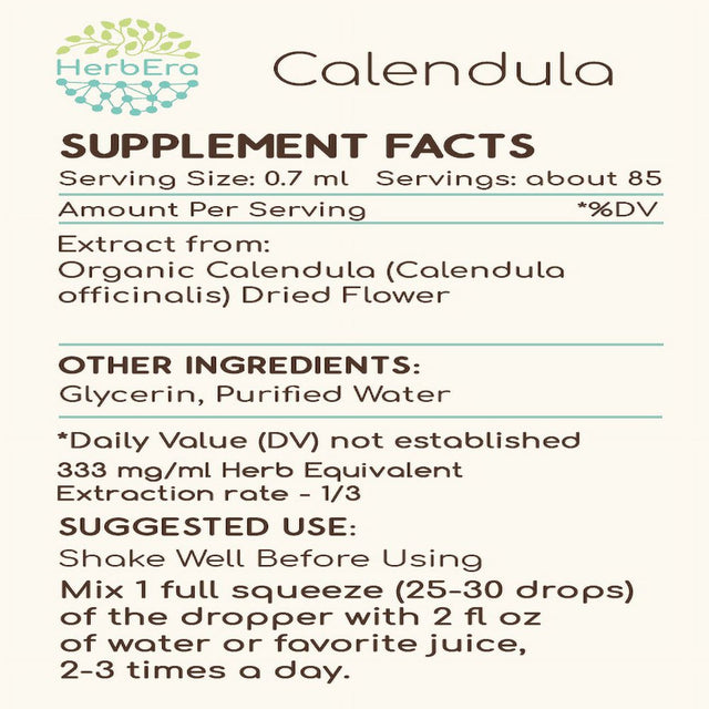 Calendula Alcohol-Free Herbal Extract Tincture, Super-Concentrated Organic Calendula (Calendula Officinalis) Dried Flower 2 Oz