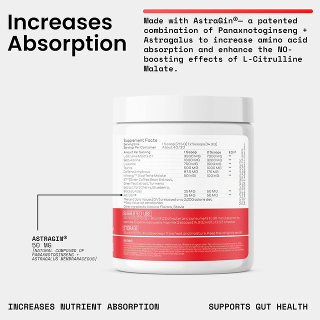 Pre Workout Powder, 40 Servings, No Creatine, Clinically Studied Patented Ingredients, Clean Caffeine Preworkout, No Sugar, No Sucralose, No Jitters, Natural Flavor, Fruit Punch