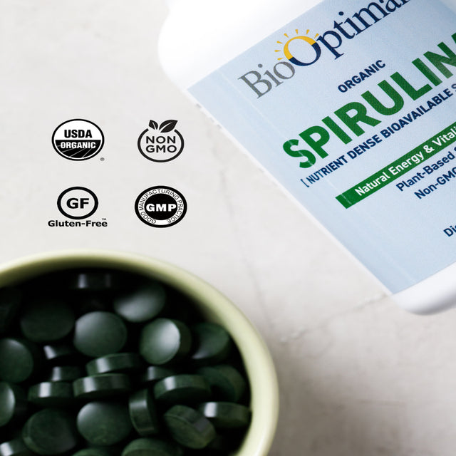 Biooptimal Organic Spirulina Tablets, Immune & Energy Support Supplement, 120 Count