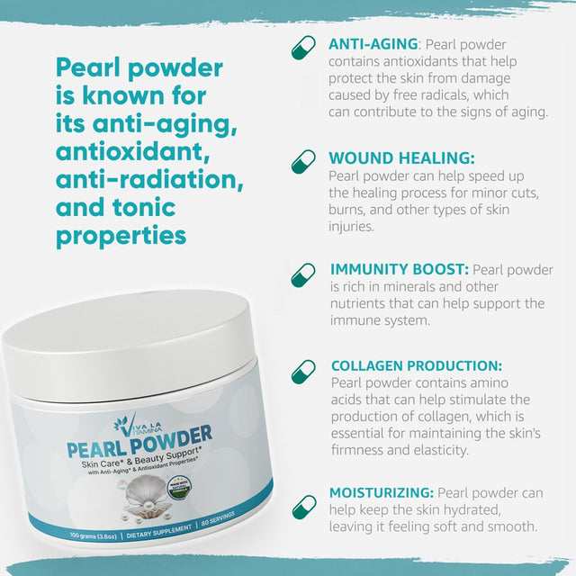 Pearl Powder Dietary Supplement from Freshwater Pearls - 100 Grams (80 Servings), NON-GMO