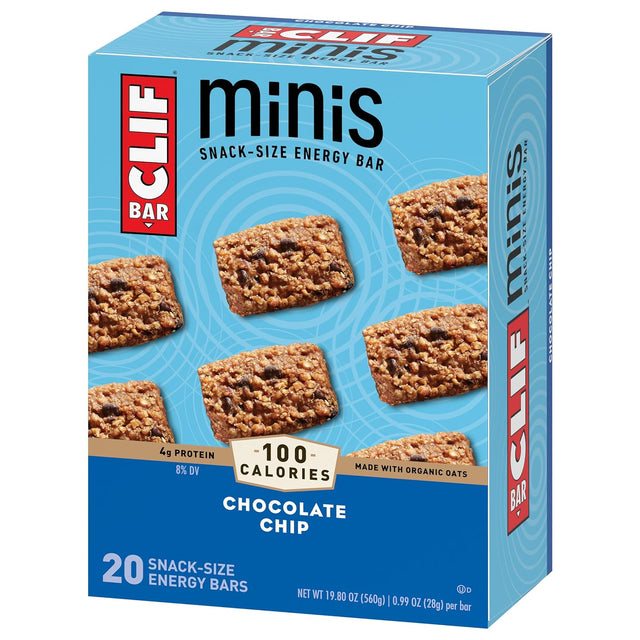 CLIF BAR Minis - Chocolate Chip - Made with Organic Oats - 4G Protein - Non-Gmo - Plant Based - Snack-Size Energy Bars - 0.99 Oz. (20 Pack)