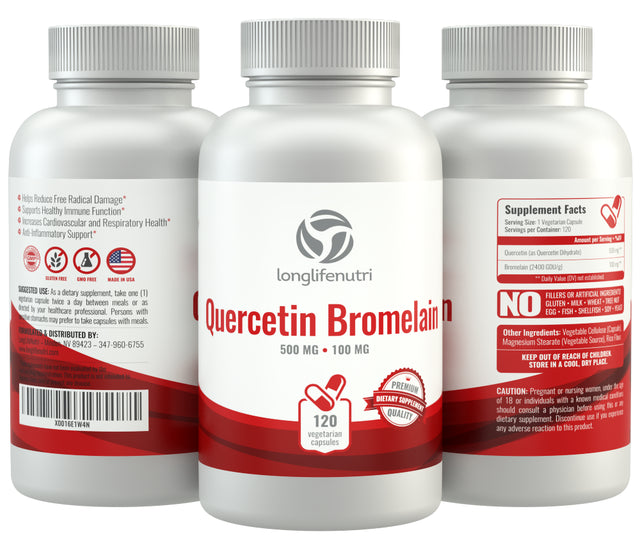 Quercetin 500 Mg with Bromelain 100 Mg - 120 Vegetarian Capsules