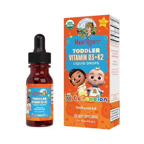 Maryruth Organics Cocomelon Toddler Vitamin D3+K2 Liquid Drops, Organic, 0.5 Fl Oz