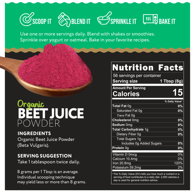 Organic Beet Root Juice Powder by Ganic Food | Cold Pressed and Water Soluble Beet Juice | USDA Organic Beet Juice Pre-Workout Concentrated Powder | Contains Natural Nitrates Acid for Energy & Immune