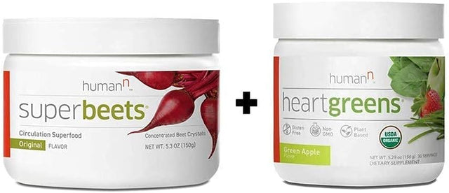 Humann Superfood Heart Support Bundle | Superbeets Circulation Superfood Concentrated Beet Powder Nitric Oxide Boosting with Heartgreens, Superbeets Original Apple Flavor + Heartgreens Bundle Set