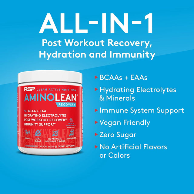 RSP NUTRITION Vegan Aminolean Pre Workout Energy (Acai 25 Servings) with Aminolean Recovery Post Workout Boost (Tropical Island Punch 30 Servings)