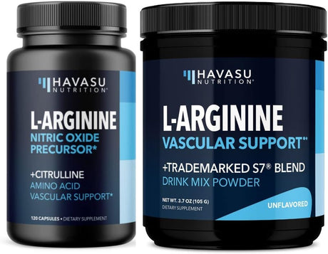 L Arginine Capsules and L Arginine Powder | Ultimate Male Pre Workout Supplements | Nitric Oxide Boost Supports Performance & Endurance | 120 Vegan L-Arginine Capsules & Unflavored L-Arginine Powder