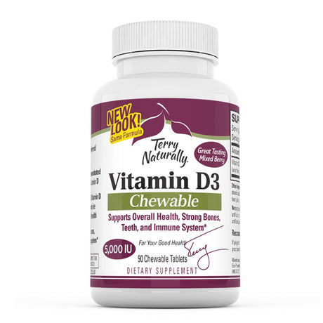 Terry Naturally Vitamin D3 - 125 Mcg Cholecalciferol, 90 Chewable Tablets - Supports Strong Bones